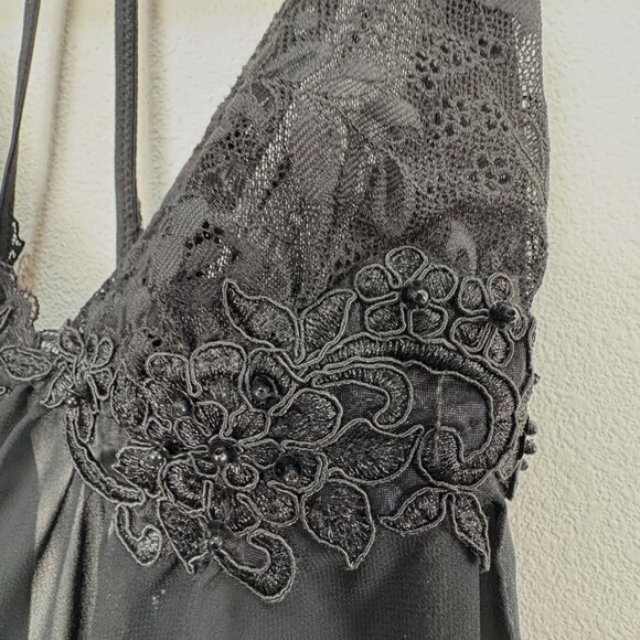 VTG Linea Donatella Small Black Sheer Lace Babydoll Lingerie Halter Nightie - Picture 6 of 9